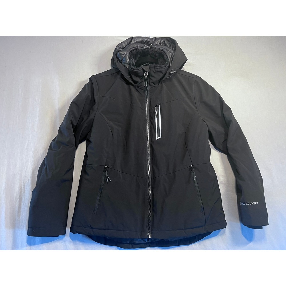 Free Country Womens Black Softshell Hooded Jacket Full Zip Size Small S 34-36